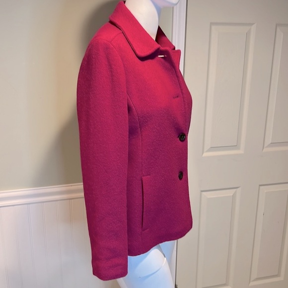 Land’s End Single-Breasted Wool Magenta bouclé Pea-Coat 4 Buttons & Collar - Picture 7 of 15